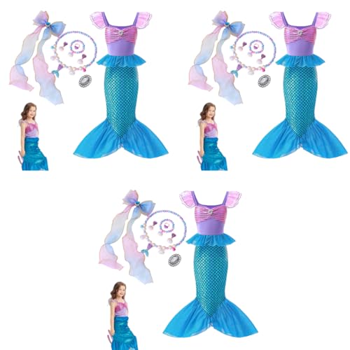 PATPAT® Mermaid Dress for Girls Little Costume with Matching Jewelry and Hair Clip Princess Dresses 5-6 Years Gift Birthday Party Suggested for 20-25kg Girl 3 PCS PATPAT® Mermaid Dress for Girls Little Costume with Matching Jewelry and Hair Clip Princess Dresses 5-6 Years Gift Birthday Party Suggested for 20-25kg Girl 3 PCS